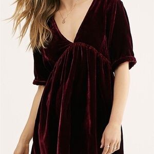 Free People Ivy Velvet Mini Dress Burgundy Wine Size M